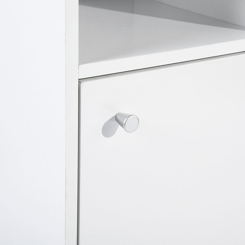 White Bathroom Storage Cabinet with Shelf Narrow Corner Organizer Floor Standing (H63 6 Shelves 2 Door)