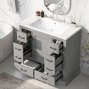 36' Bathroom Vanity with Sink Combo, Six Drawers, Multi-Functional Drawer Divider, Adjustable Shelf, Grey (Old Sku:SY999808AAE)
