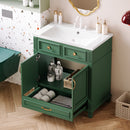 30'' Bathroom Vanity with Resin Sink, Solid Wood Frame Bathroom Storage Cabinet with Soft Closing Doors, Retro Style, Green (Same as SW000118AAF)