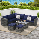 6 Piece Outdoor Patio Furniture Set, All Weather Wicker Rattan Outdoor Sofa Conversation Set with Glass Table, Cushions and Pillows, for Lawn, Garden, Backyard