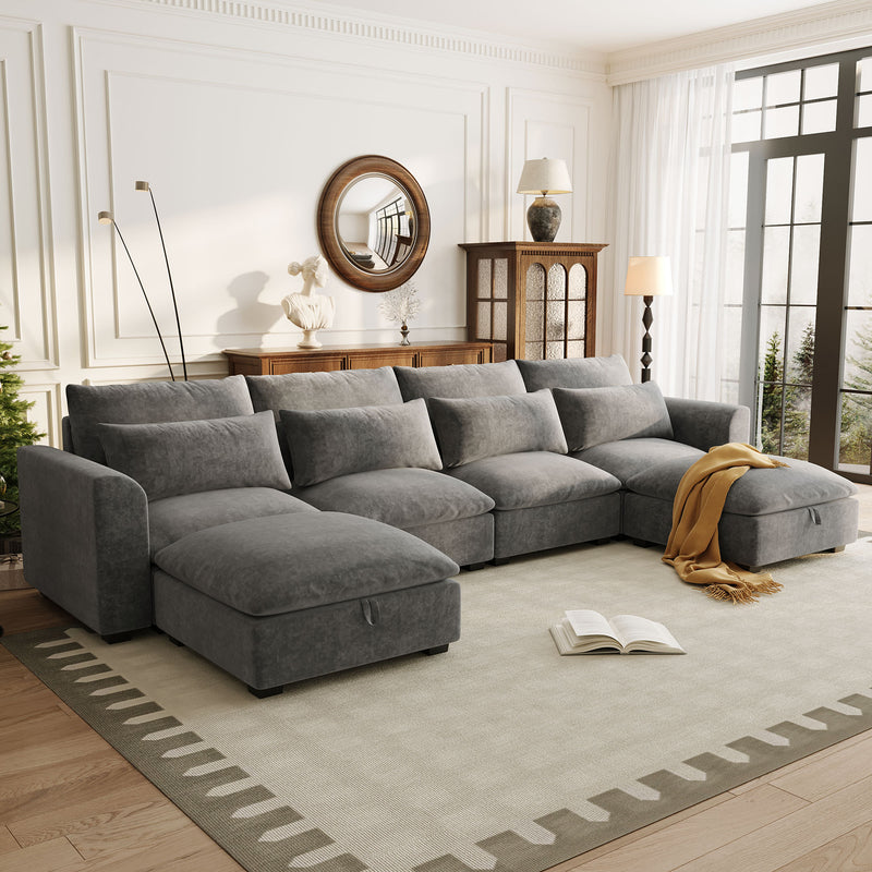 U_Style U-shaped Freely Transformable Modular Corner Sofa with Two Ottomans, Suitable for Living Rooms, Studies, Home Theaters, and More.
