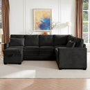 Modular Sectional Sleeper Sofa with Pull Out Bed, U Shaped Sectional Couch with Storage Ottomand, Sleeper Sofa Bed for Living Room Bedroom Apartment, Black