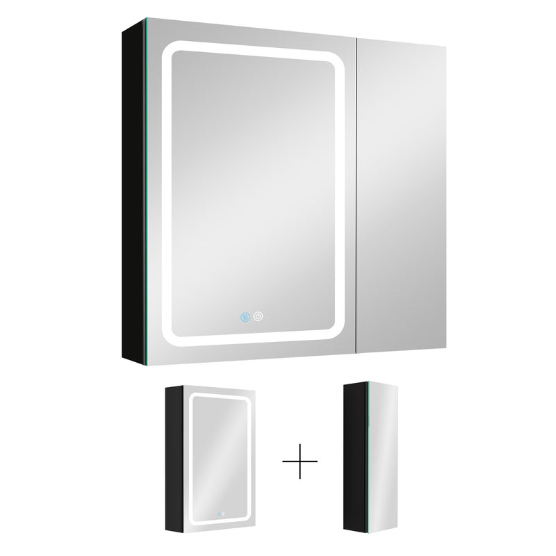 30x30 Inch LED Bathroom Medicine Cabinet Surface Mount Double Door Lighted Medicine Cabinet, Medicine Cabinets for Bathroom with Mirror Defogging Dimmer Black