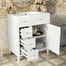 30-Inch Bathroom Vanity with Ceramic Sink, Adjustable Shelf, Soft Close Door, and Three Soft Close Drawers