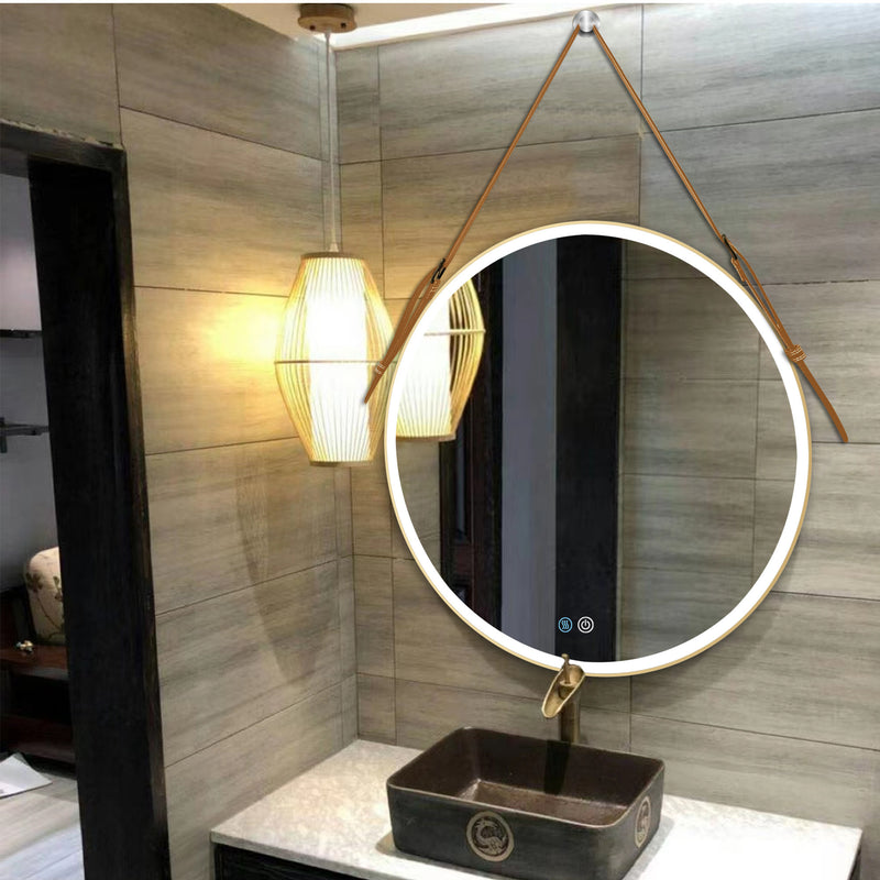 Bathroom LED Mirror 28 Inch Round Bathroom Mirror with Lights Smart 3 Lights Dimmable Illuminated Bathroom Mirror Wall Mounted Large LED Mirror Anti-Fog Lighted Vanity Mirror