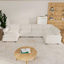 4 Seat U Shaped Sectional Sofa, Couch with Movable Ottoman, Chenille Modular Sofa with Removable Pillows and Layer Cushions, Suitable for Living Rooms, Bedroom, Offices, and Apartments, Beige
