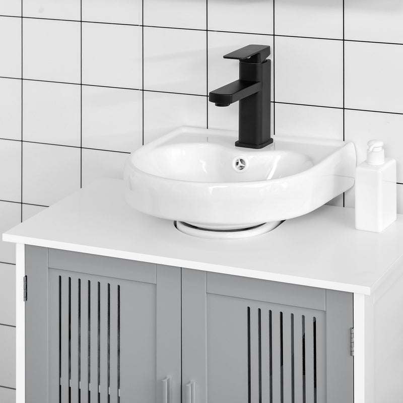 kleankin Modern Under Sink Cabinet with 2 Doors, Pedestal Under Sink Bathroom Cupboard, Bathroom Vanity Cabinet with Adjustable Shelves, Gray and White