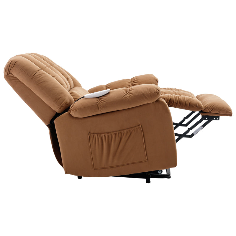 Massage Recliner Chair Electric Power Lift Recliner Chairs with Heat, Vibration, Side Pocket for Living Room, Bedroom, Light Brown