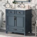 30'' Bathroom Vanity with Ceramic Sink,Solid Wood Frame Bathroom Storage Cabinet with Soft Closing Doors,Retro Style, Blue