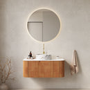 DINA 36' Bathroom Vanity with Sink, Wall-Mounted Floating Curved Edges Striped Bathroom Storage Cabinet with Drawer, White Round Ceramic Basin with Stone Pattern, Pre-assembled, Natura Woodgrain Color