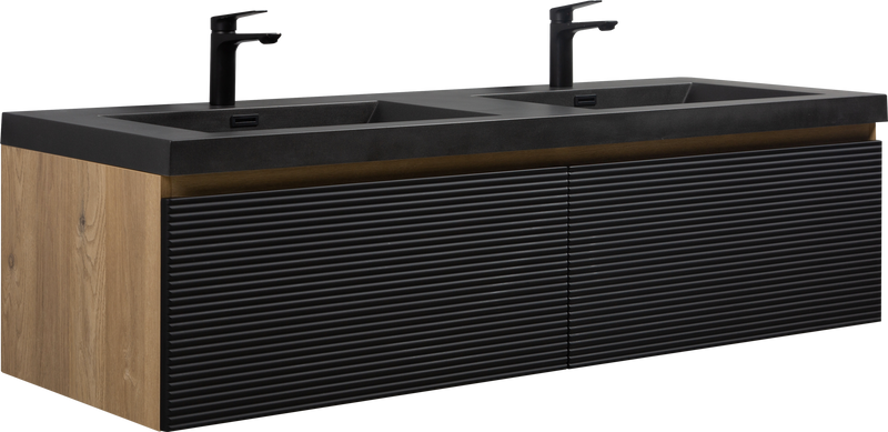 60' Floating Bathroom Vanity with Two Sinks, Modern Wall-Mounted Bathroom Storage Vanity Cabinet with Countertop and Soft Close Drawers, Ink Black CRUIS-60