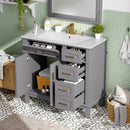 36' Gray Modern Bathroom Vanity with Ceramic Sink, Soft Close Doors, 4 Drawers for Storage, Elegant Design for Small Bathrooms