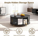 DHH Round Coffee Table, 31.5" Mid Century Modern Coffee Table with 360° Sliding Tambour Door, Fluted Accent Coffee Table with Storage Adjustable Footpads for Living Room, Black