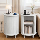 DHH Round End Table with Storage & Charging Station, Fluted Accent Side Table with Sliding Door & Adjustable Shelf, Mid-Century Nightstand for Small Spaces, Living Room, Bedroom (1, Walnut)