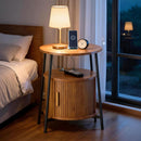 End Tables Side Table with Storage, Fluted Nightstand with Charging Station, Small Mid-Century Modern Bedside Tables, Side Table for Small Space Living Room Bedroom Sofa Couch