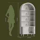 DHH 71" Tall Arched Bookshelf, 5 Tiers Arch Bookcase with Storage, Modern Farmhouse Book Shelf with Adjustable Shelves ＆Sliding Doors, Wood Display Cabinet for Living Room, Office (White)