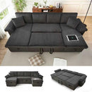 Convertible Sleeper Sofa Bed, 113'' Pull Out Couch, U-Shape Sectional Sleeper with Adjustable Backrest for Living Room | Storage Chaise | USB Charging Port | Side Pocket | Dark Grey