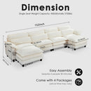 152'' Cloud Couch Sectional with U Shape Ottoman, Couches for Living Room with Chenille Fabric|USB Charging| Reversible Chaise|Throw Pillows| Dual Cushions Modern Sofa, Beige