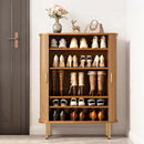 Shoe Storage Cabinet with Sliding Door, 6-Tier Shoe Cabinet with Adjustable Shelves, Mid-Century Modern Freestanding Shoe Storage Organizer for Entryway, Hallway, Living Room