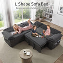 Sectional Sleeper Sofa with Pull Out Couch Bed - Corduroy Fabric with Storage Seat & USB Charging, Reclining Backrest L Shaped Modular Couches for Living Room Apartment (Darkgrey)