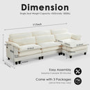 117'' Cloud Couch Sectional with L Shape Ottoman, Couches for Living Room with Chenille Fabric|USB Charging| Reversible Chaise|Throw Pillows| Dual Cushions Modern Sofa, Beige