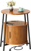 End Tables Side Table with Storage, Fluted Nightstand with Charging Station, Small Mid-Century Modern Bedside Tables, Side Table for Small Space Living Room Bedroom Sofa Couch