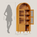 71" Tall Arched Kitchen Pantry, Modern Farmhouse Wood Kitchens Storage Cabinets with Sliding Doors＆ Adjustable Shelves, Versatile Cupboard for Kitchen, Living Dining Room, Bathroom (Yellow Walnut)