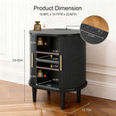 DHH Mid Century Modern Nightstand Set of 2 with Charging Station, Fluted Accent Side Table with Sliding Door & Adjustable Shelf, End Table for Small Space, Living Room, Bedroom,Sofa Couch, Black