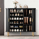 DHH Shoe Storage Cabinet with Sliding Door, 6-Tier Shoe Cabinet with Adjustable Shelves, Mid-Century Modern Freestanding Shoe Storage Organizer for Entryway, Hallway, Living Room (Wood, 47 ")