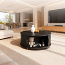 DHH Round Coffee Table, 31.5" Mid Century Modern Coffee Table with 360° Sliding Tambour Door, Fluted Accent Coffee Table with Storage Adjustable Footpads for Living Room, Black