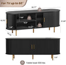 DHH 55 Inch Mid Century Modern TV Stand with Power Outlet for TVs up to 60 Inch, Entertainment Center with Storage and Adjustable Shelves, Media Console with Sliding Doors for Living Room(Black)