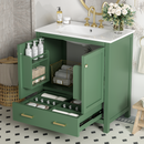 30 Inch Green Bathroom Vanity with Single Sink, Combination Under Counter Sink, Bathroom Storage Cabinet with 2 Doors and a Drawer, Soft Closure, Multifunctional Storage(WF324043)