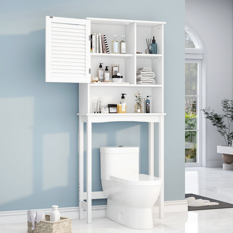Home Over-The-Toilet Shelf Bathroom Storage Space Saver with Adjustable Shelf Collect Cabinet (White)