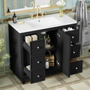 Contemporary Black Bathroom Vanity Cabinet - 36x18x34 inches, 4 Drawers & 1 Cabinet Door, Multipurpose Storage, Resin Integrated Sink, Adjustable Shelves, Solid Wood Frame with MDF