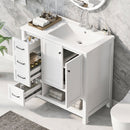 36' Bathroom Vanity with Sink Top, Bathroom Vanity Cabinet with Two Doors and Two Drawers, Solid Wood, Open shelf, MDF Boards, One Package, White (Old Sku:WF531256AAK)