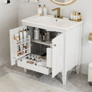 30' Bathroom Vanity with Sink, Two Doors with Shelf, Soft Close Door Hinges, Vintage Style, White