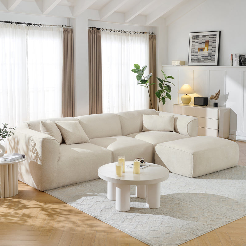 U_Style Luxury living room double-needle cut velvet sofa, 4-seater with pure sponge seat cushions and a detachable footstool, includes 3 throw pillows. Ideal for living rooms, apartments, and more.