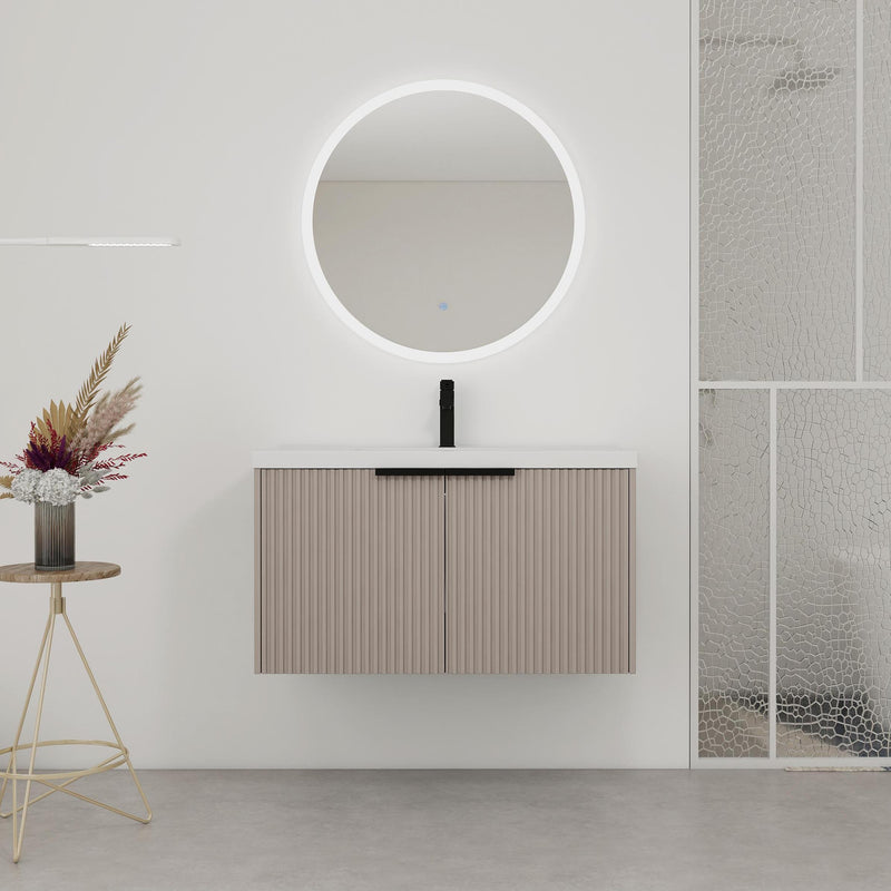 36' Wall Mounted Bathroom Vanity with Resin Sink & 2 Soft-Close Doors (KD-Packing)