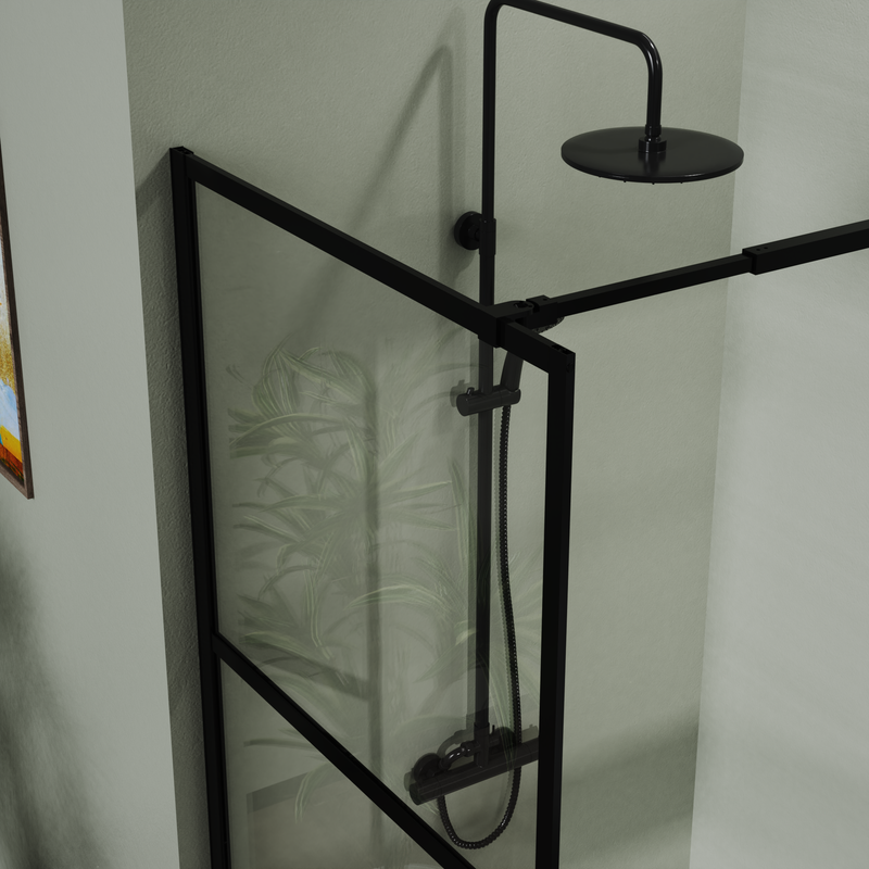 Goodyo 34" Shower Screen Door Walk-in Wet-room, Black, 3-panel Style