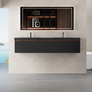 72'' Floating Bathroom Vanity with Sink Combo, Modern Wall-Mounted Striped Bathroom Storage Cabinet with Soft-Close Drawer and Double Quartz Sand Basins, Smoked Walnut 24V16-72WAB