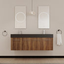 60 Inch Wall-Mounted Bathroom Vanity with Sink, Thick Edged Double Black Resin Sink, KD-Package