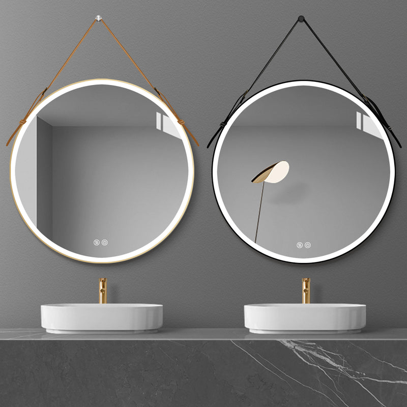 Bathroom LED Mirror 28 Inch Round Bathroom Mirror with Lights Smart 3 Lights Dimmable Illuminated Bathroom Mirror Wall Mounted Large LED Mirror Anti-Fog Lighted Vanity Mirror