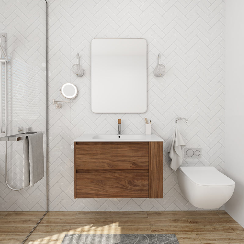 30" Wall Mounting Bathroom Vanity With Gel Sink, Soft Close Drawer