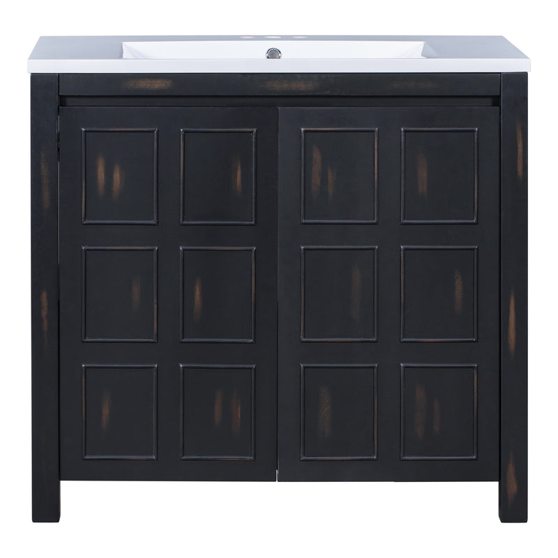 36' Bathroom Vanity Organizer with Sink, Combo Cabinet Set, Bathroom Storage Cabinet, Retro Espresso
