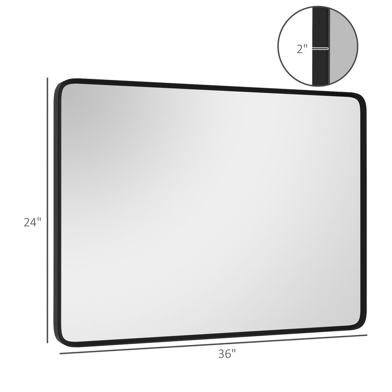 HOMCOM 36 x 24 Inch Wall Mirror, Aluminum Frame Rectangular Wall Mirrors Decorative Mirror, 5-Layer Float Technology Mirror for Home Decor, Bathroom, Corner Hangs (Horizontal/Vertical)