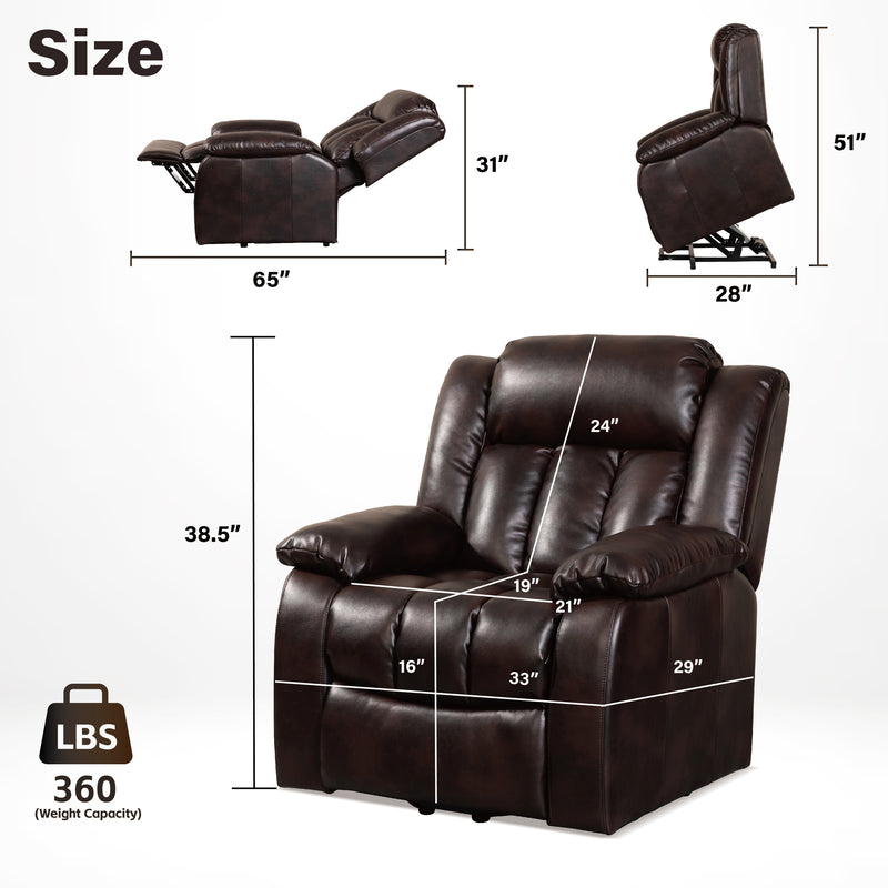 Lehboson Lift Chair Recliners, Electric Power Recliner Chair Sofa for Elderly, (Common, Red Brown)