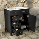 30-Inch Bathroom Vanity with Ceramic Sink, Adjustable Shelf, Soft Close Door, and Three Soft Close Drawers