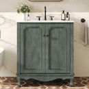 30' Vintage Bathroom Vanity with Rectangle Ceramic Sink,  Bathroom Vanity Cabinet with Antique Handles and 2 Doors, Bathroom Storage Cabinet with Rubber Wood Legs and Adjustable shelves, Antique Blue