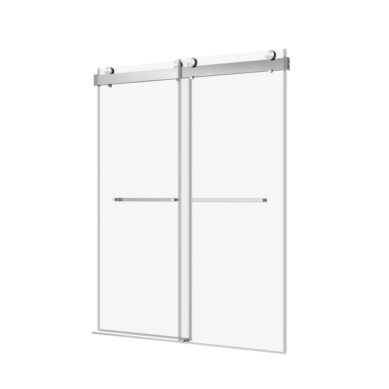 60" W x 76" H Double Sliding Frameless Soft-Close Shower Door with Premium 3/8 Inch (10mm) Thick Tampered Glass in Brushed Nickel  22D02-60BN