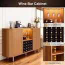 DHH 55" Wine Bar Cabinet with Storage, Fluted Liquor & Coffee Bar Cabinet with Wine Rack and Glass Holder, Buffet Sideboard with LED Lights for Home Kitchen Living Dining Room (Black) (Yellow Walnut)